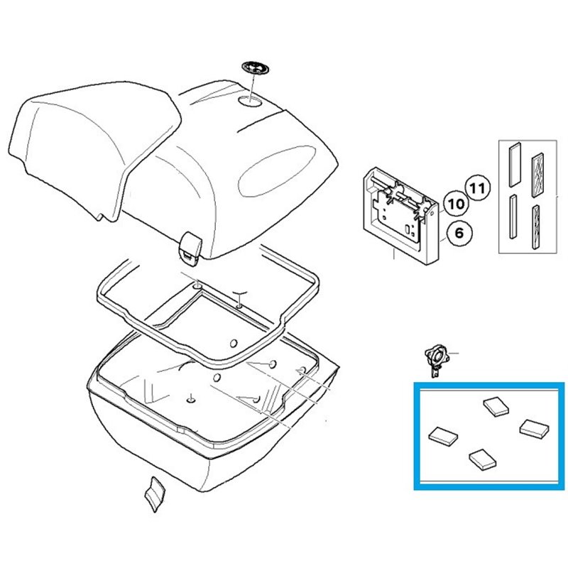 Kit de quatres butoirs caoutchouc pour topcase 49l - R1200RT
